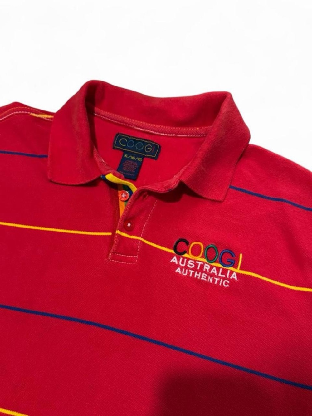 Coogi Australia Authentic Polo Shirt Mens XL Red Embroidered Stripes